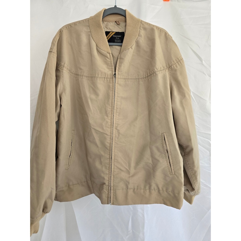 Vintage Mens Big Tall 2XL Tan Bomber Jacket Outerwear from Sears Zip Up Coat